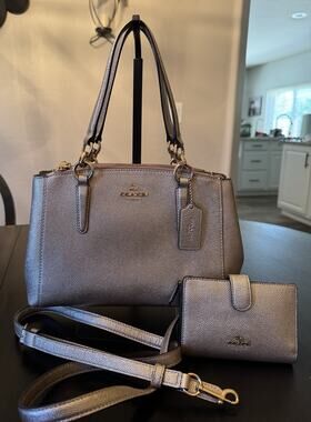 Coach Mini Christie Carryall Handbag And Matching Corner Zip Wallet Champagne